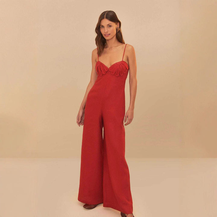 Dame Elegant jumpsuit med voluminøse flæsedetaljer og flydende snit Skovae