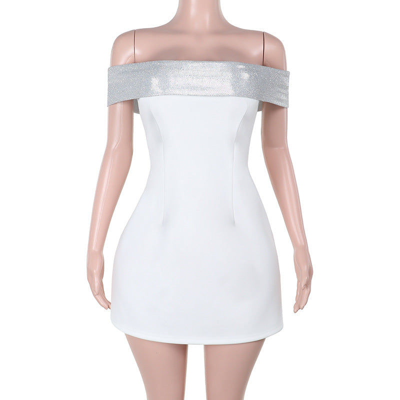 Dame Off-Shoulder Minikjole med glitrende bustier-overdel Skovae