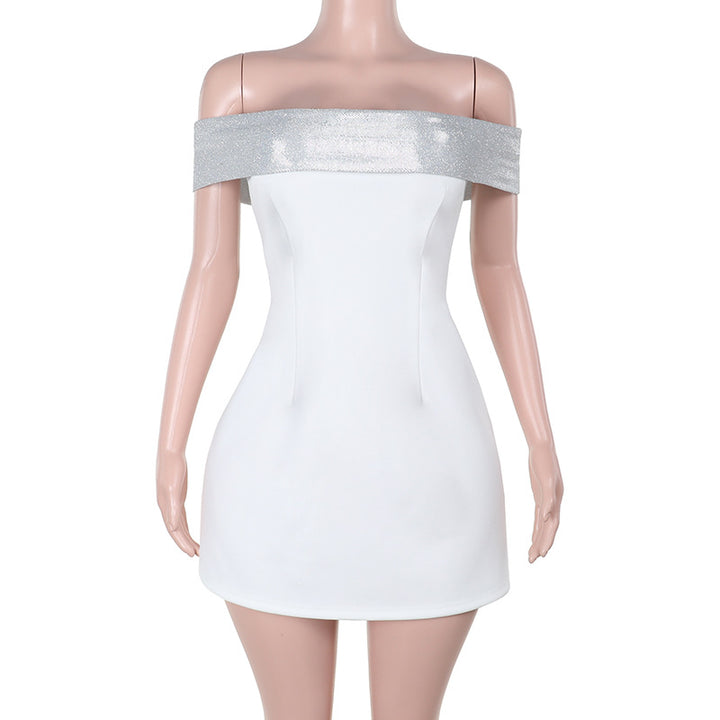 Dame Off-Shoulder Minikjole med glitrende bustier-overdel Skovae