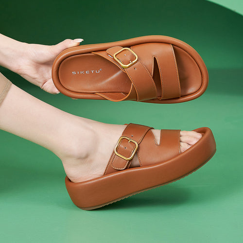 Dame platform sandaler med glinsende spænde lukning og behagelig sål Stilla