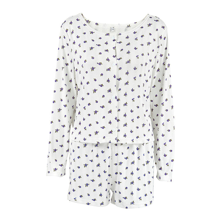 Dame afslappet pyjamas-sæt med blomsterprint og åndbart materiale Stilla