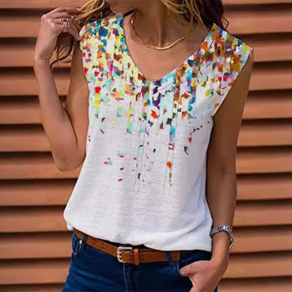 Dame V-hals bluse med blomstret design Stilla