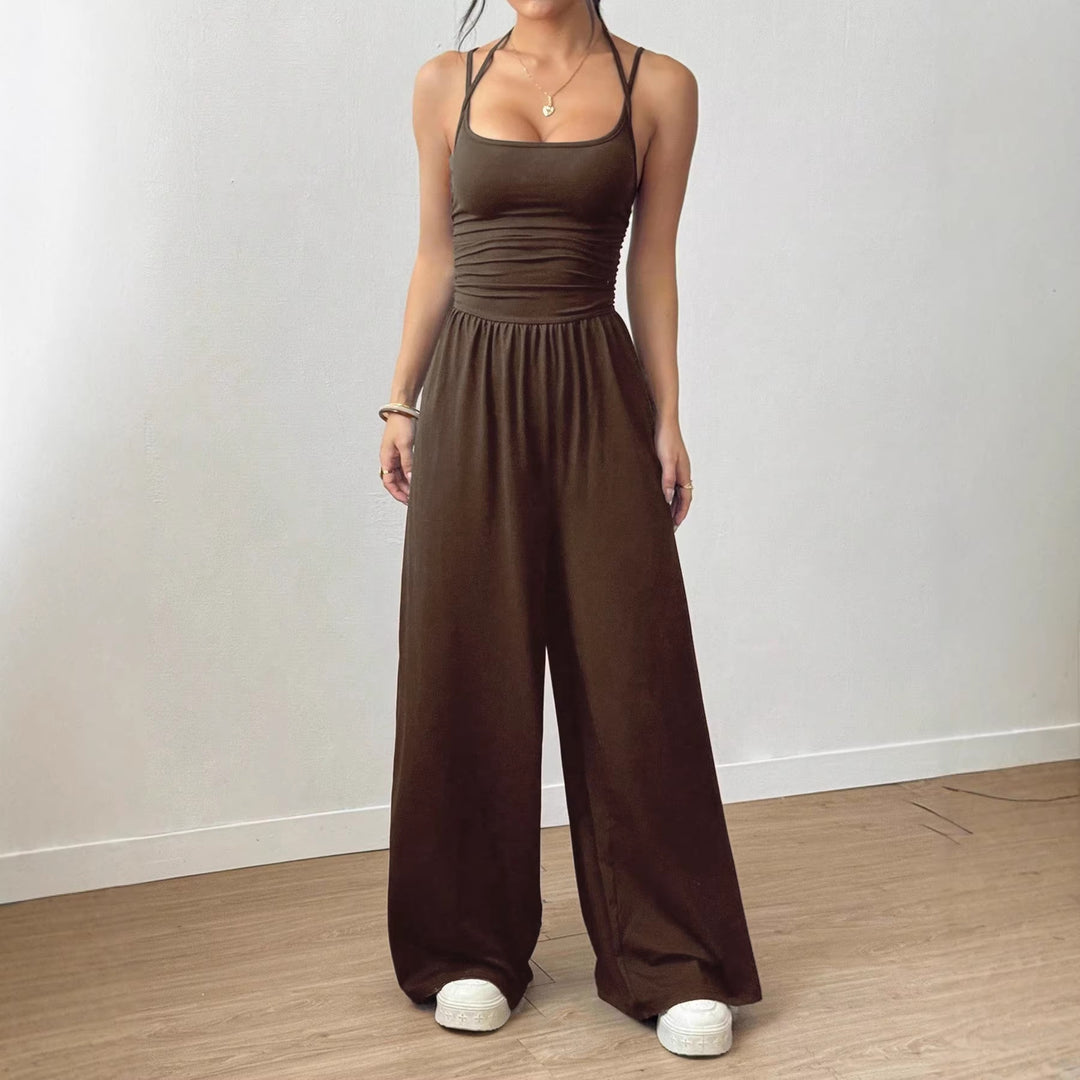 Dame luftig jumpsuit med høj talje og justerbare stropper Skovae