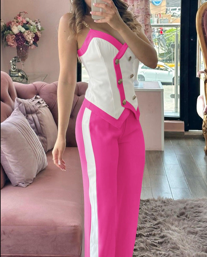 Dame elegant top med gyldne knapper og smal pasform Stilla
