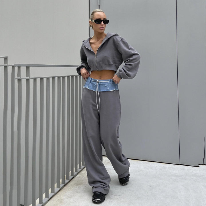 Dame urban cropped sweat jacket sæt med casual talje Stilla