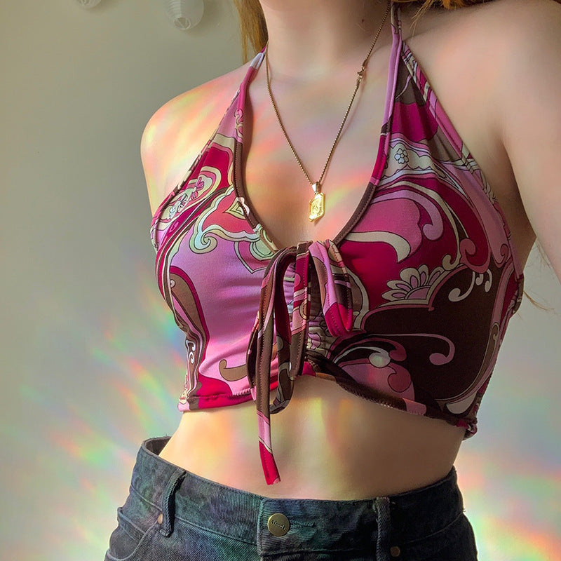 Dame stropløst Crop-Top med dekorativ knude Skovae