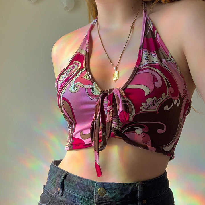 Dame stropløst Crop-Top med dekorativ knude Skovae