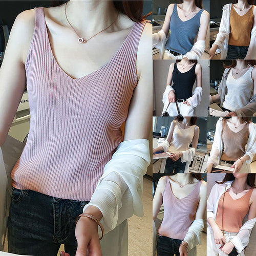 Dame Rippv-Uudskæring Strik Tanktop Stilla