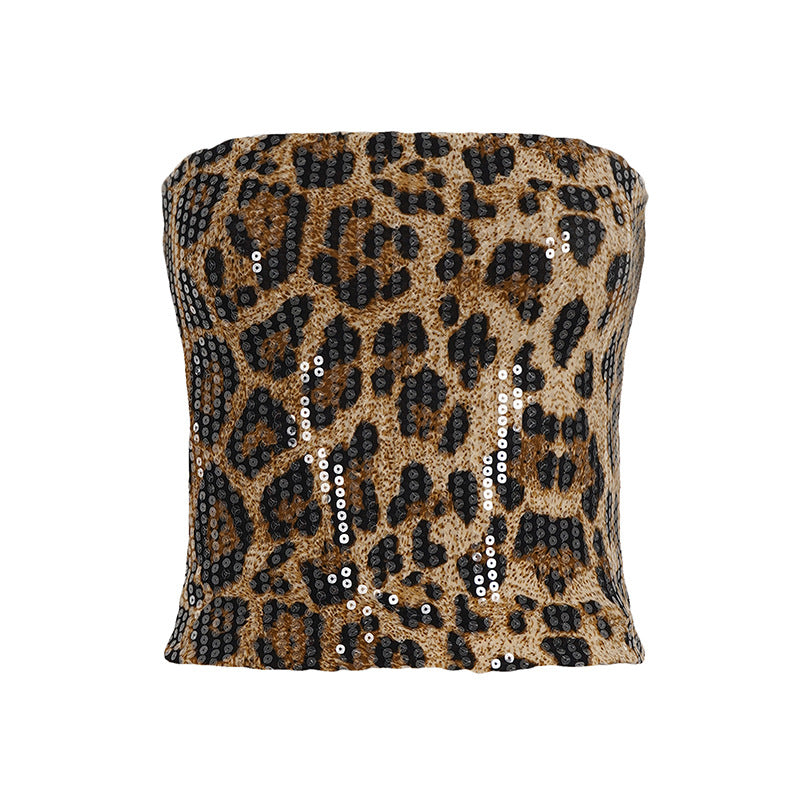 Dame Glamourøst Leopardmønster Top med Pailletter Skovae