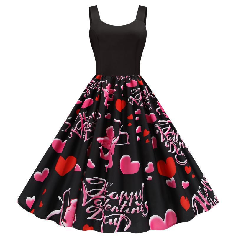 Kvinders Rockabilly Kjole med Hjerte Motiv og A-Linje Snit Stilla