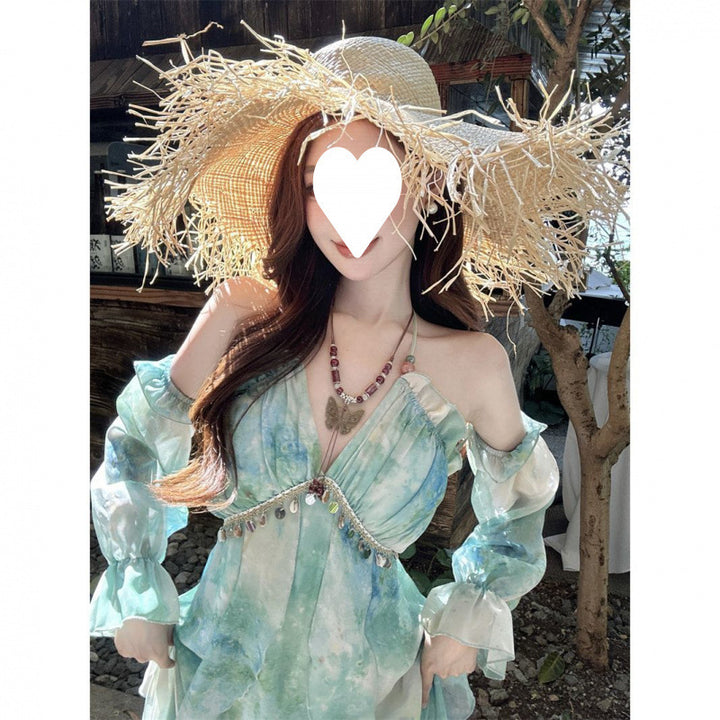 Femme Bohemian Transparent Maxi-Kjole med Off-Shoulder-Ærmer Stilla