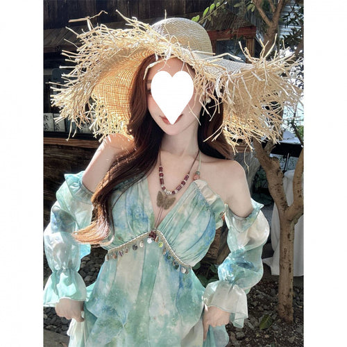 Femme Bohemian Transparent Maxi-Kjole med Off-Shoulder-Ærmer Stilla