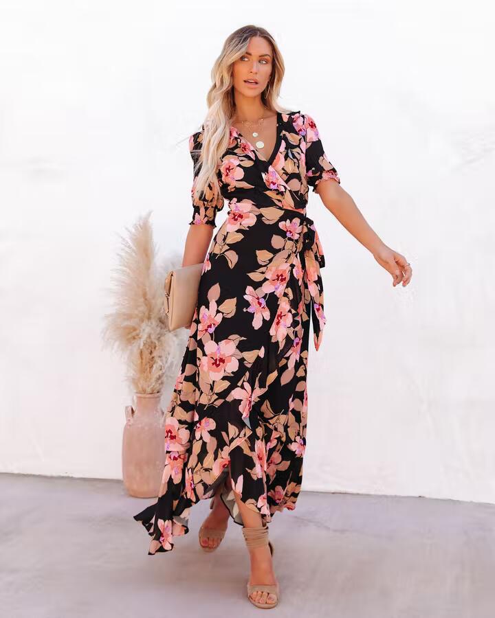 Dame Floral Maxi V wrapkjole Stilla