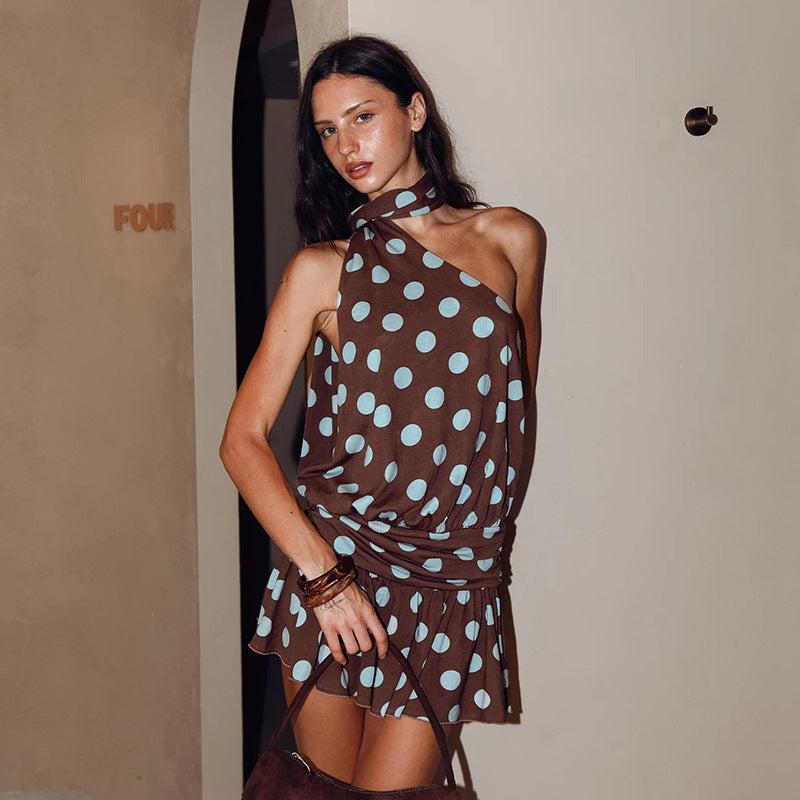 Damen minimalistisches Wickelkleid mit asymmetrischem Halter und strukturiertem Rock Skovae