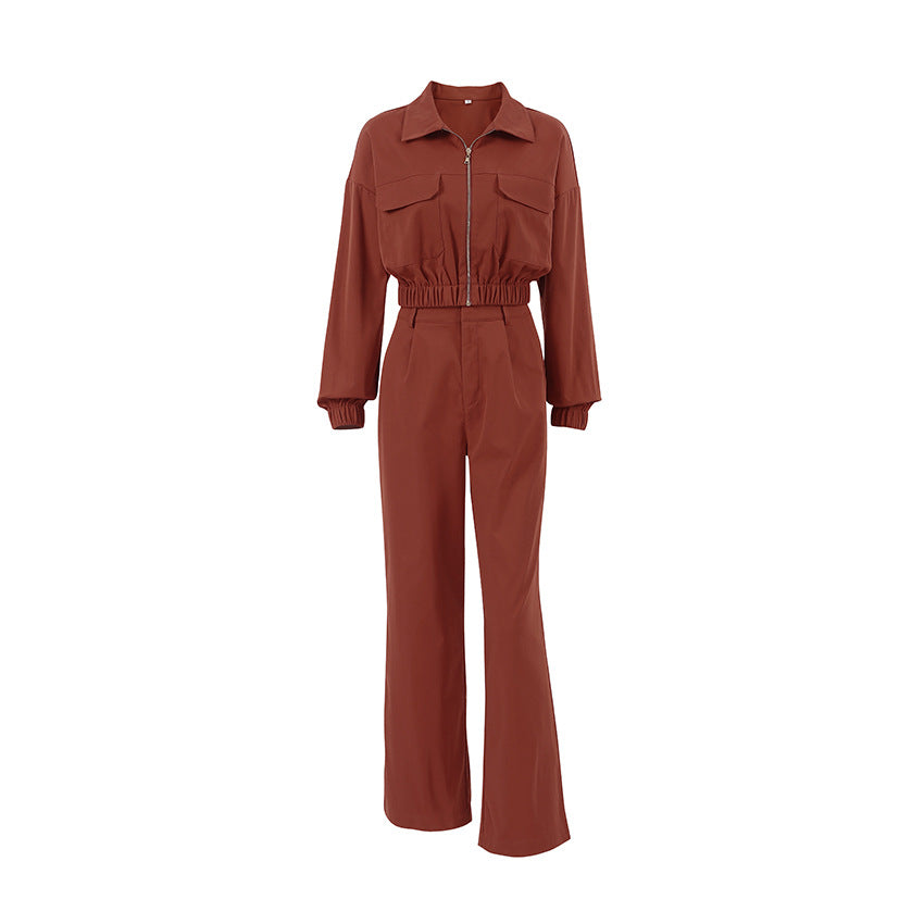 Dame Casual To-delt Sæt med cropped Jakke og bred Bukser Stilla