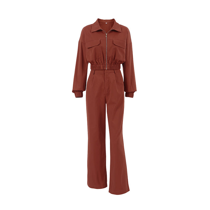 Dame Casual To-delt Sæt med cropped Jakke og bred Bukser Stilla