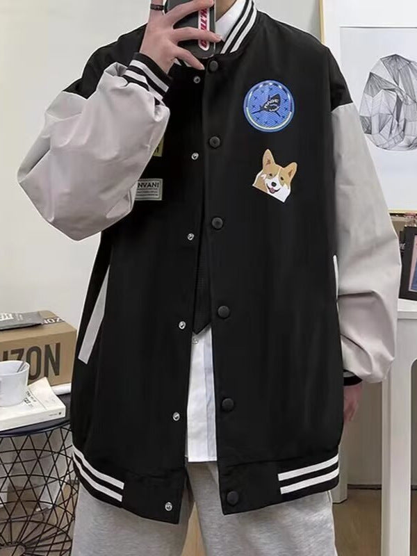 Unisex collegejakke i moderne streetwear-stil med kreative patches Stilla