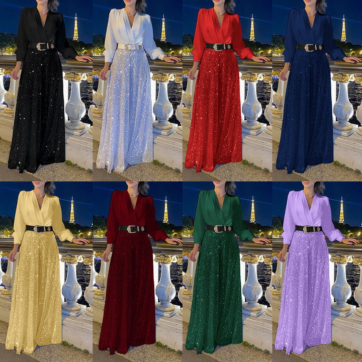Dame Funklende Aftenkjole med elegant Overdel og glitrende Bunde Stilla