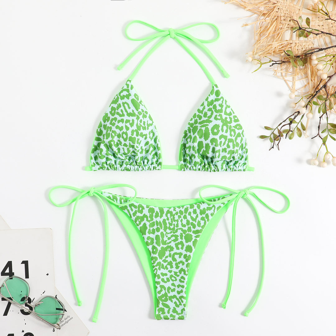 Damer triangel-bikini-sæt med dyremønster og justerbare stropper Stilla