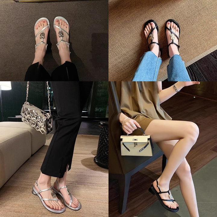 Dame sandaler med elegante gyldne accentuer Stilla