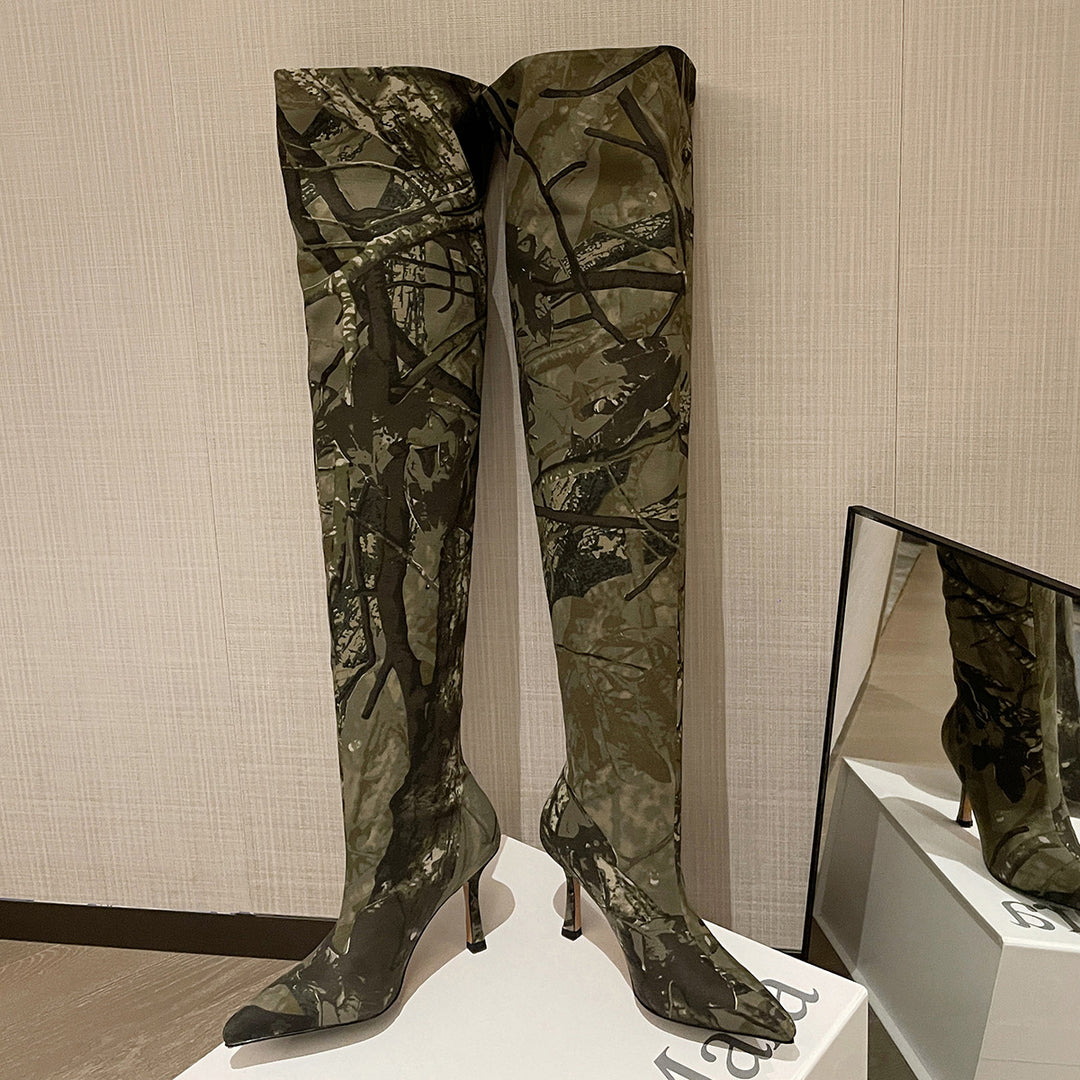 Femme Over-the-Knee Camouflage Stiletto Støvler Stilla
