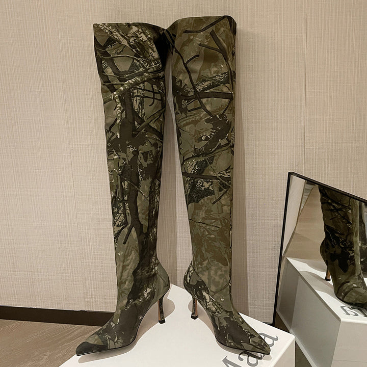 Femme Over-the-Knee Camouflage Stiletto Støvler Stilla