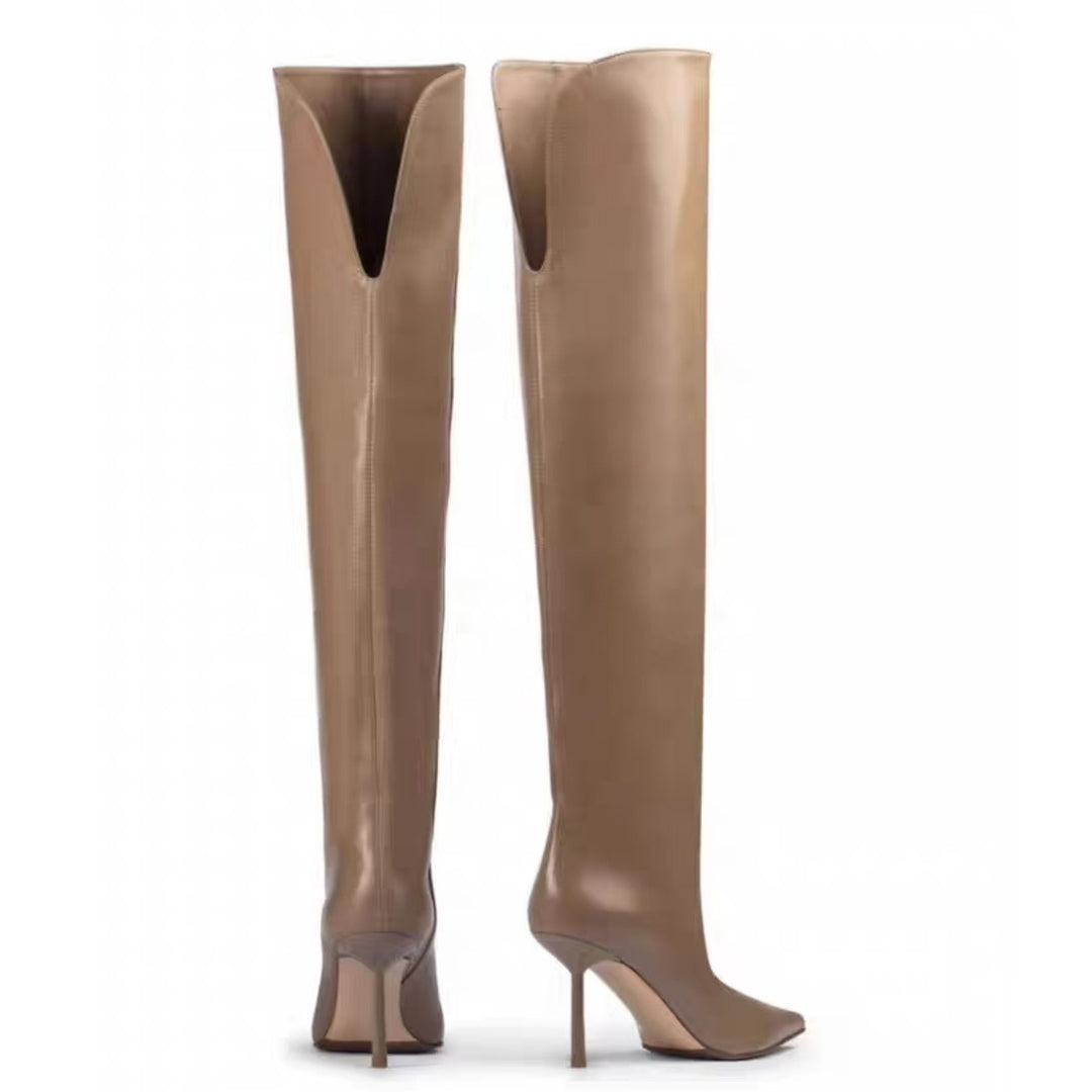 Femme spids afsluttende Over-the-Knee Stiletto-støvler med skulptureret hæl Stilla