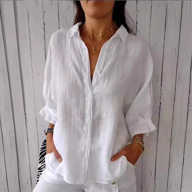 Dame Luftig Linnedbluse med Knapdetaljer og Casual Snit Stilla