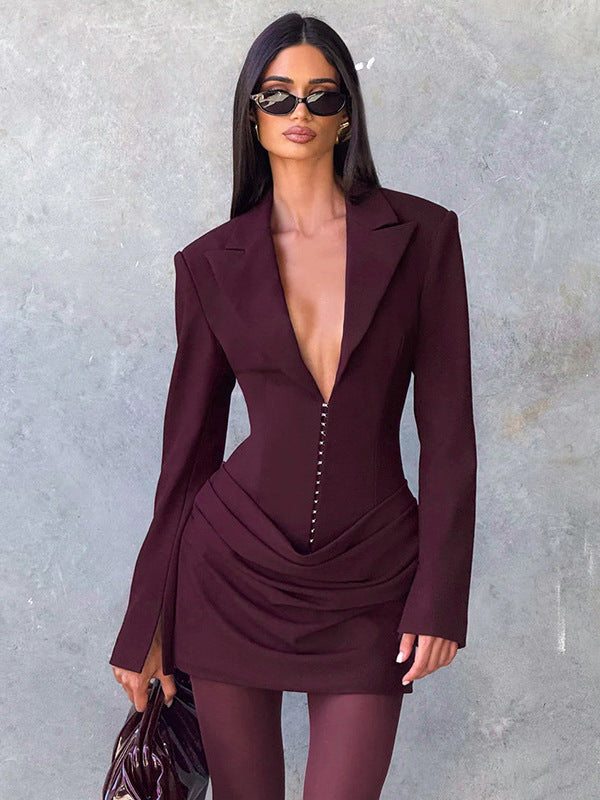 Dame Blazer-Minikjole med dyb V-udskæring og elegant silhuet Skovae