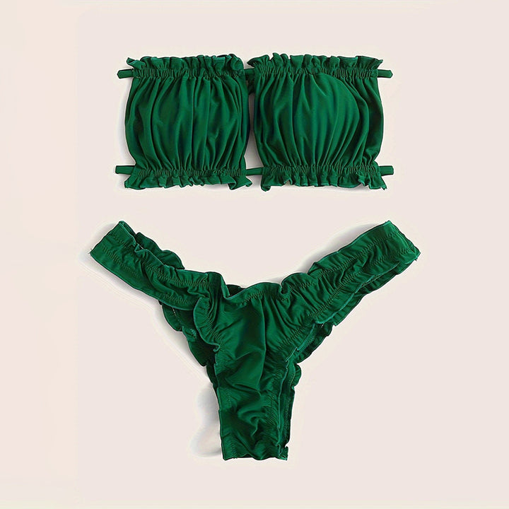 Dame Bandeau-bikini med rynker og justerbare stropper Skovae