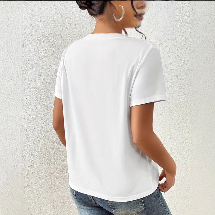 Dame T-shirt med kunstnerisk blomsterdesign og moderne grafikdesign Stilla