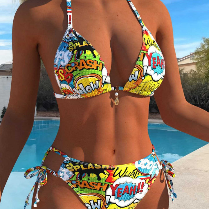 Dame Triangle-Bikini-Sæt med justerbare stropper og trendy snøre detaljer Skovae