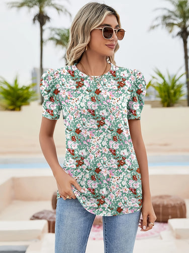 Damebluse med pufærmer og blomstermønster Stilla