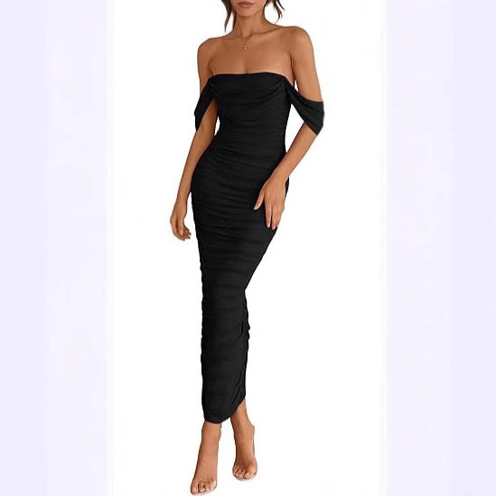 Dame Glamourøst Aftenkjole med Rynk og Off-Shoulder-Design Stilla