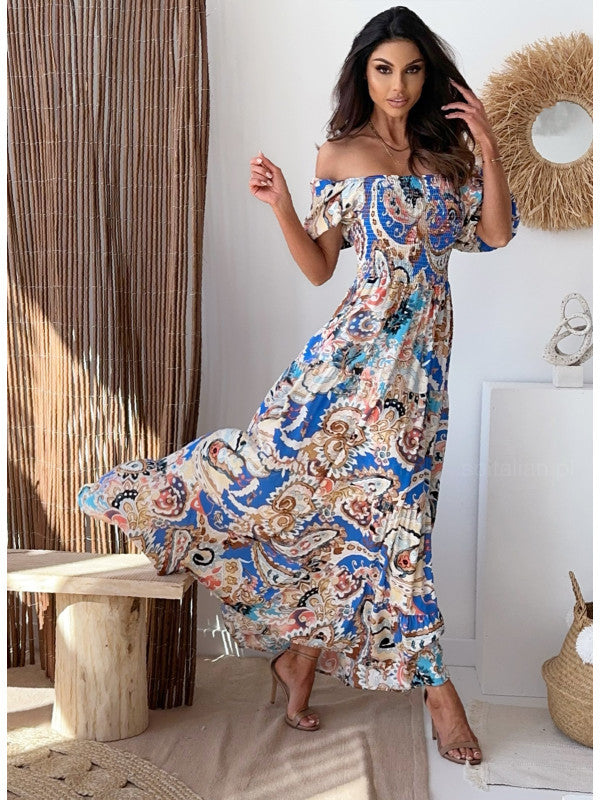 Dame Off-Shoulder Maxikjole med flydende Nederdel Stilla