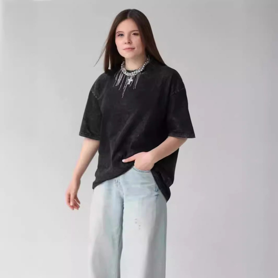 Dame T-Shirt med unikt vintage-effekt og kreativ tekst Stilla