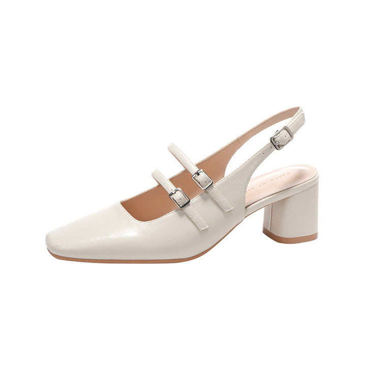 Dame Slingback-hæle med firkantet tåform og dobbelt rem-detalje Stilla