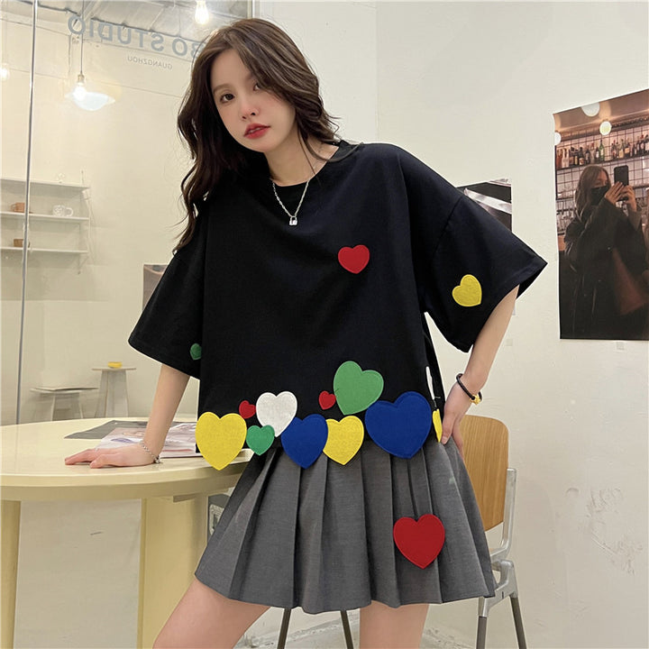 Femme Oversized Hjerte Applikation T-Shirt Stilla