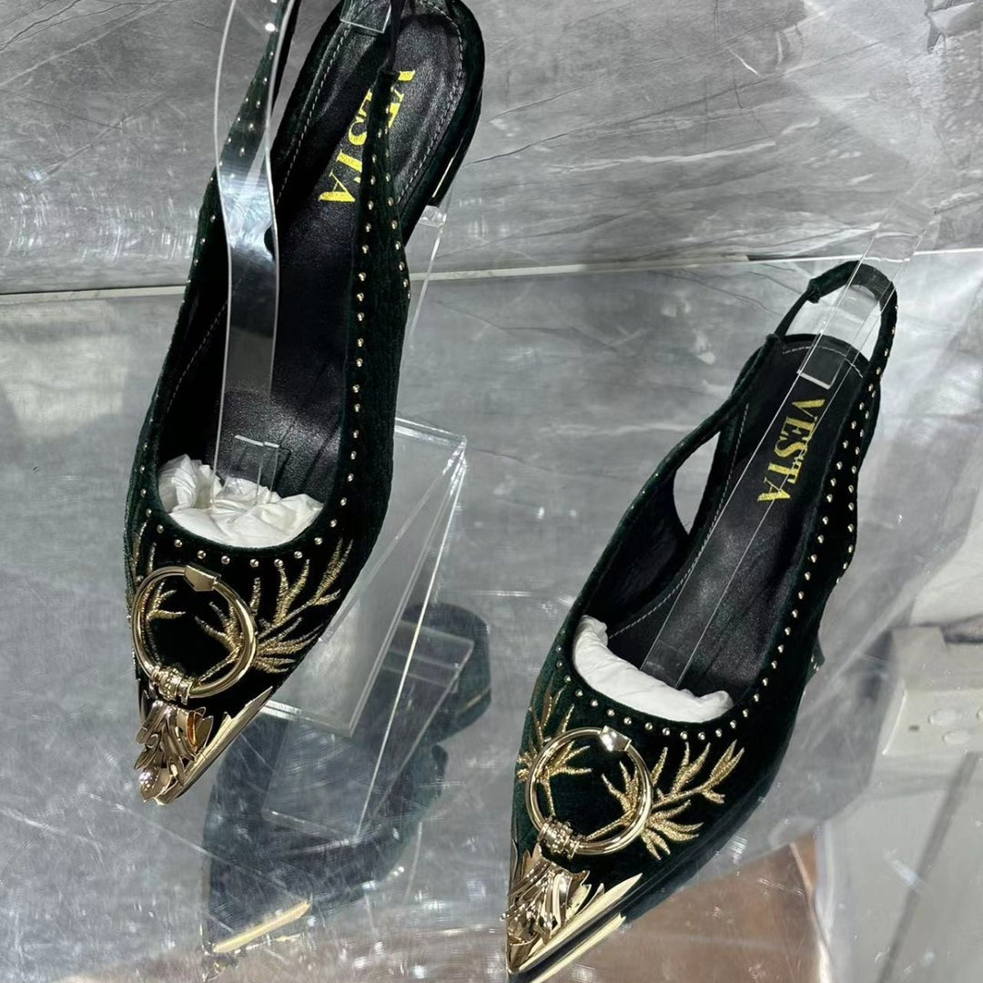 Dame elegante Slingback-flade med dekoreret design Stilla