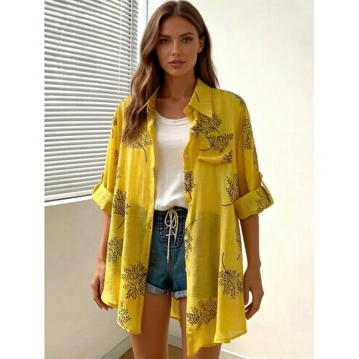 Dame bluse skjorte med blomstermotiv og afslappet pasform Skovae