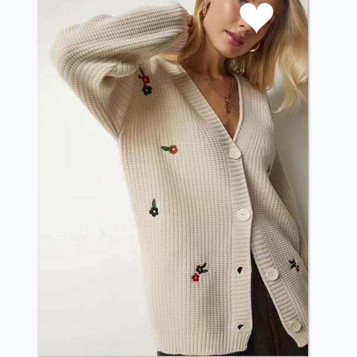 Dame strikjakke med floret broderedesign og komfortabel pasform Stilla