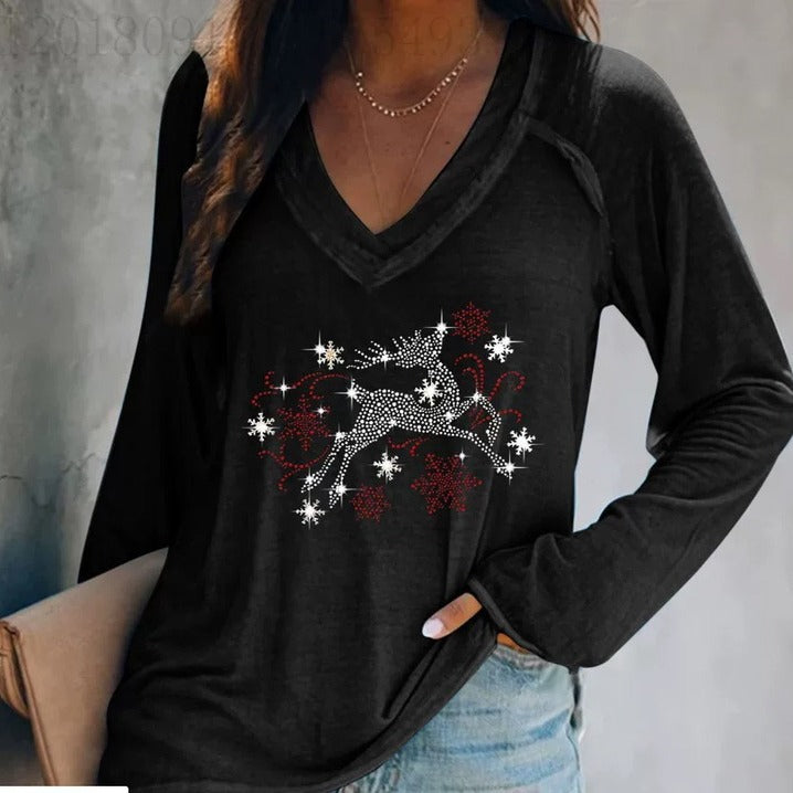 Stilla | Casual Lange Ærmer Pullover Dyb V-Hals T-shirt