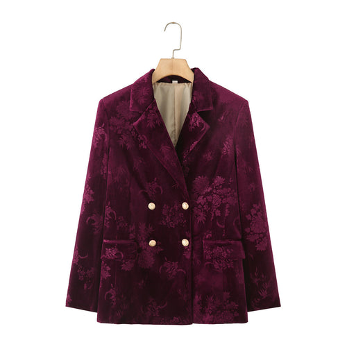 Femme Reverskrave Samt Blomster Blazer Stilla