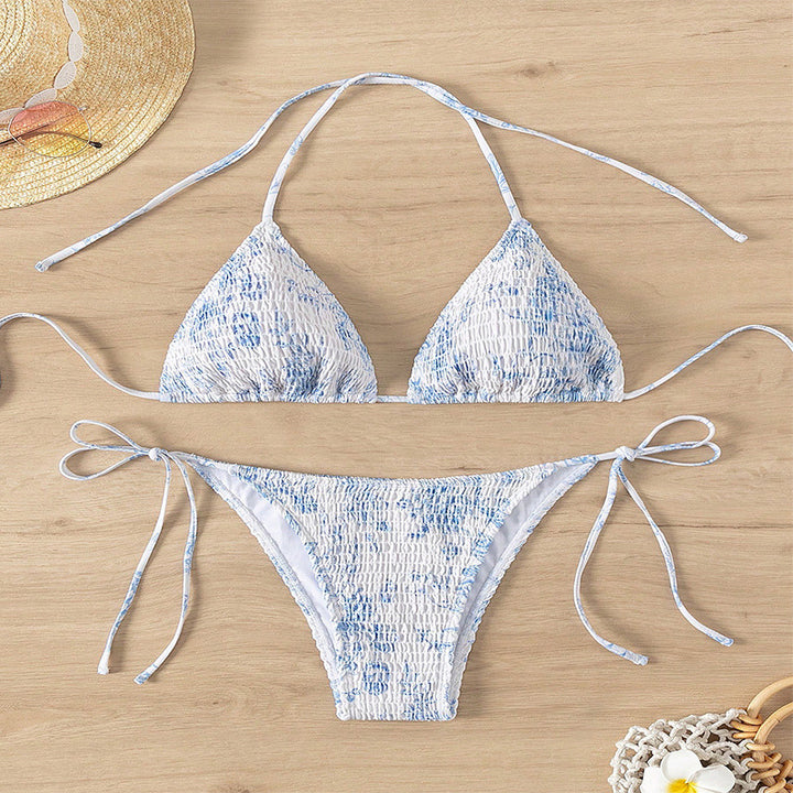 Dame triangel-bikini med fleksible bånd og blomstermotiver Skovae