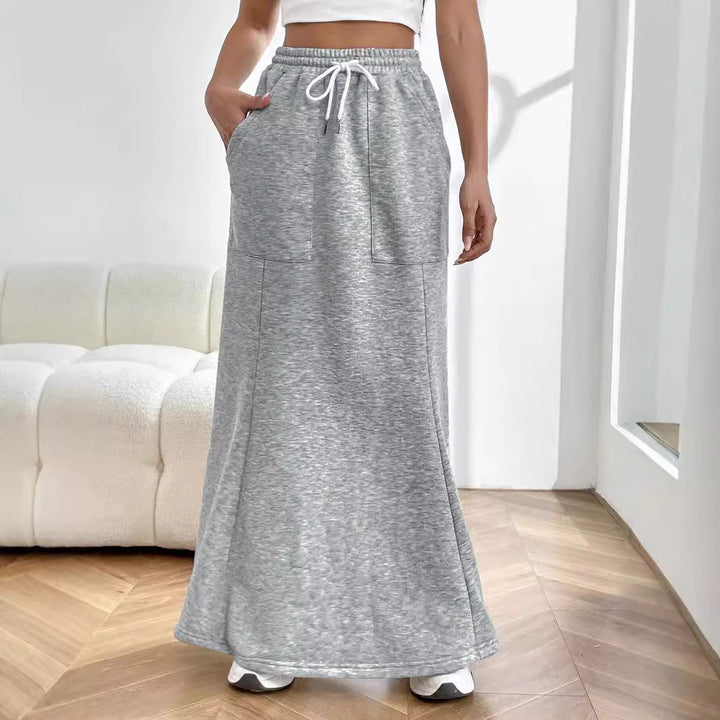 Women's Sweat Maxi Skirt with Elastic Waistband and Practical Pockets Stilla