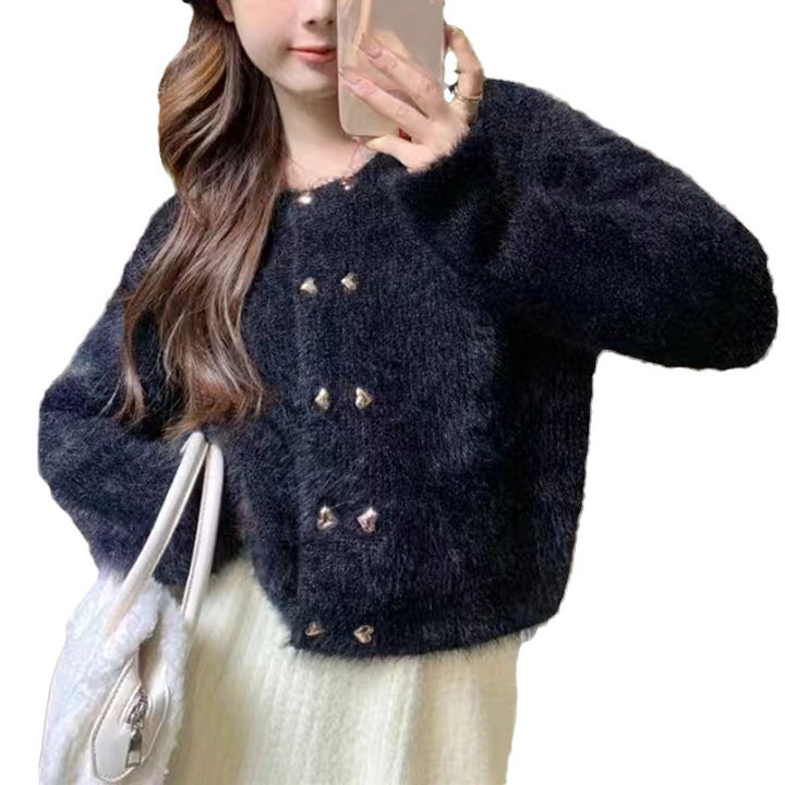 Femme Fluffy Textureret Knaplukning Pullover Stilla