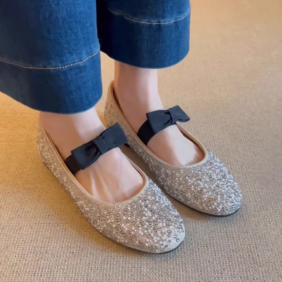 Dame dekorerede Mary Jane ballerinaer med sløjfedetalje Stilla