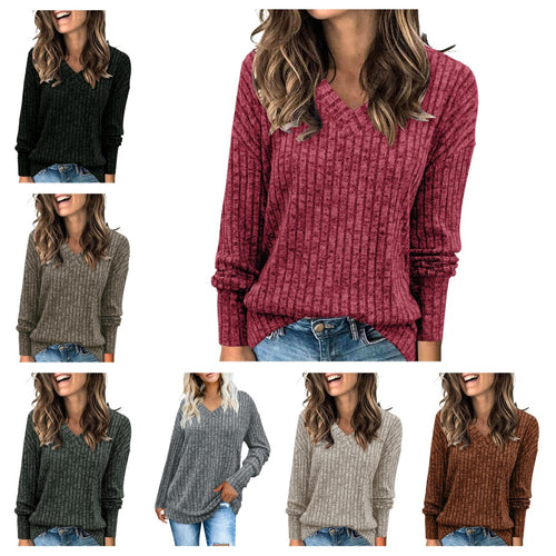 Dame V-udskæring sweater med struktureret ribmønster Stilla