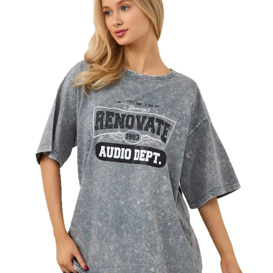 Dame Oversized T-shirt med afslappet vintage-print og urban skrift Stilla
