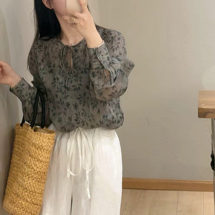 Femme Let blomstret trykt bluse Stilla